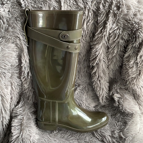 Coach Talia Tall Olive Green Rain Boots - Picture 9 of 12